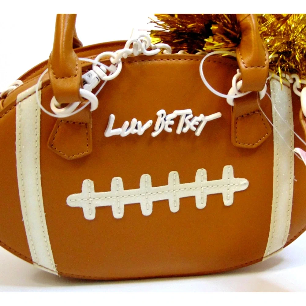 Betsey Johnson Football Bag Brown & White Mini Satchel Luv Betsey Novelty Purse - Picture 3 of 16